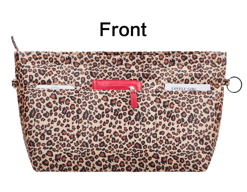 Vercord Purse Organizer Insert Bag Tote Handbags Pocketbook Inserts Organizers Zipper 11 Pockets Leopard Large - Image 4