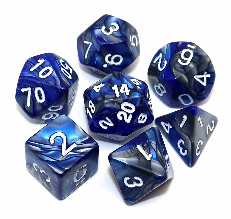 CREEBUY DND Dice Blue Mix Silver DD Polyhedral Dice Set for Dungeon and Dragons MTG RPG Dice 7Die Set D20 D12 D10 D D8 D6 D4 - Image 3