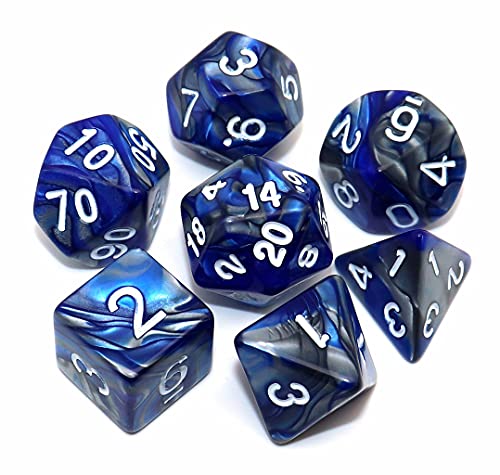 CREEBUY DND Dice Blue Mix Silver DD Polyhedral Dice Set for Dungeon and Dragons MTG RPG Dice 7Die Set D20 D12 D10 D D8 D6 D4 - Image 1
