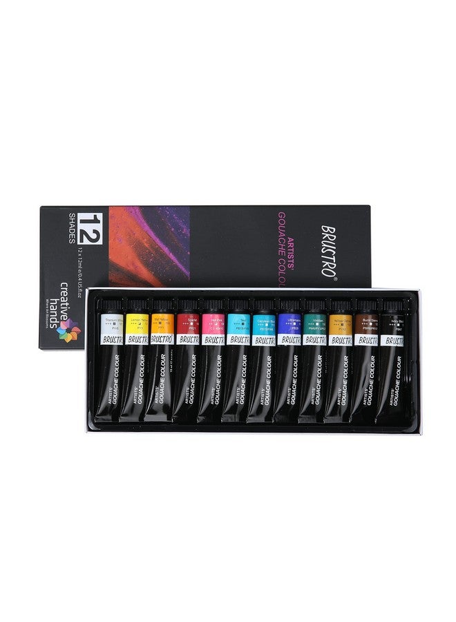 BRUSTRO Artists’ Gouache Colour Set of 12 Colours X 12ML Tubes with VelveTouch Brushes for Acrylics, Watercolor, Oil (Sets of 6) and Watercolour Pad 25% Cotton 300 GSM A5 Wiro Bound (12) Sheets - Image 2