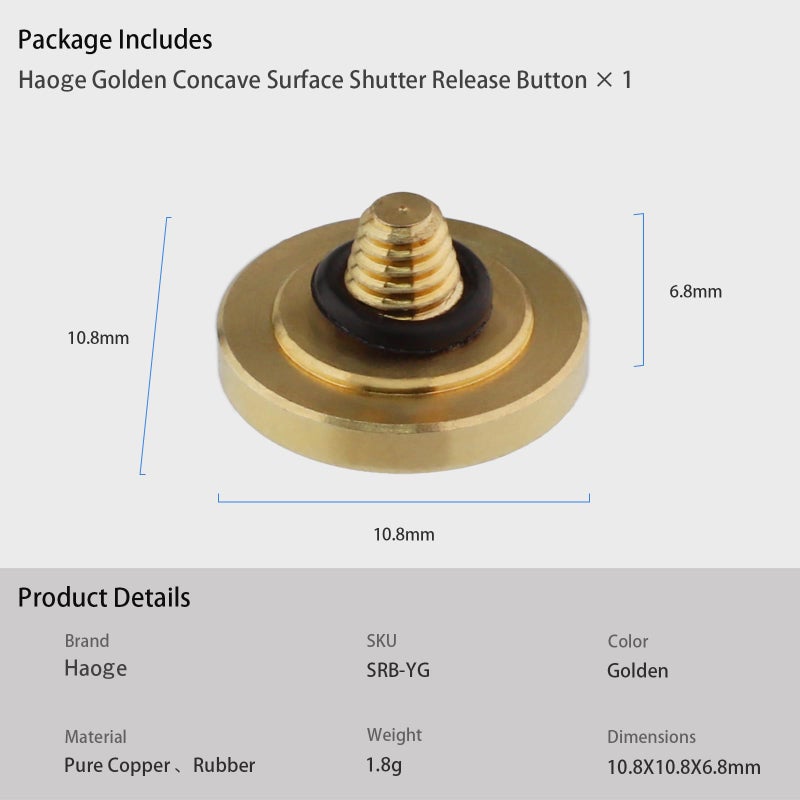 Haoge Metal Shutter Release Button for Fujifilm XM5 XT50 XT4 X-E5 Xhard X-E2S X-E3 XT2 XT3 X-T30 II XT20 X-Pro3 XPro2 X100VI X100V X100TS X100F and Leica D LUX 8 Q3 M10 M11 M240 Concave Surface Golden - Image 5