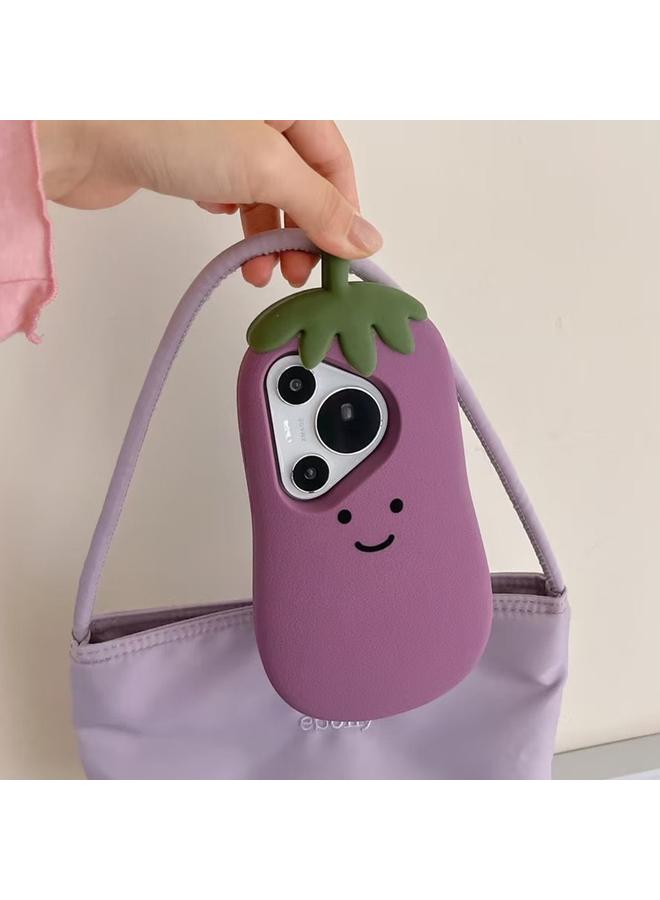 اس-توب جراب لهاتف Huawei P70 Pro / P70 Pro+ جراب سيليكون بتصميم كرتوني ثلاثي الأبعاد على شكل باذنجان - Image 2