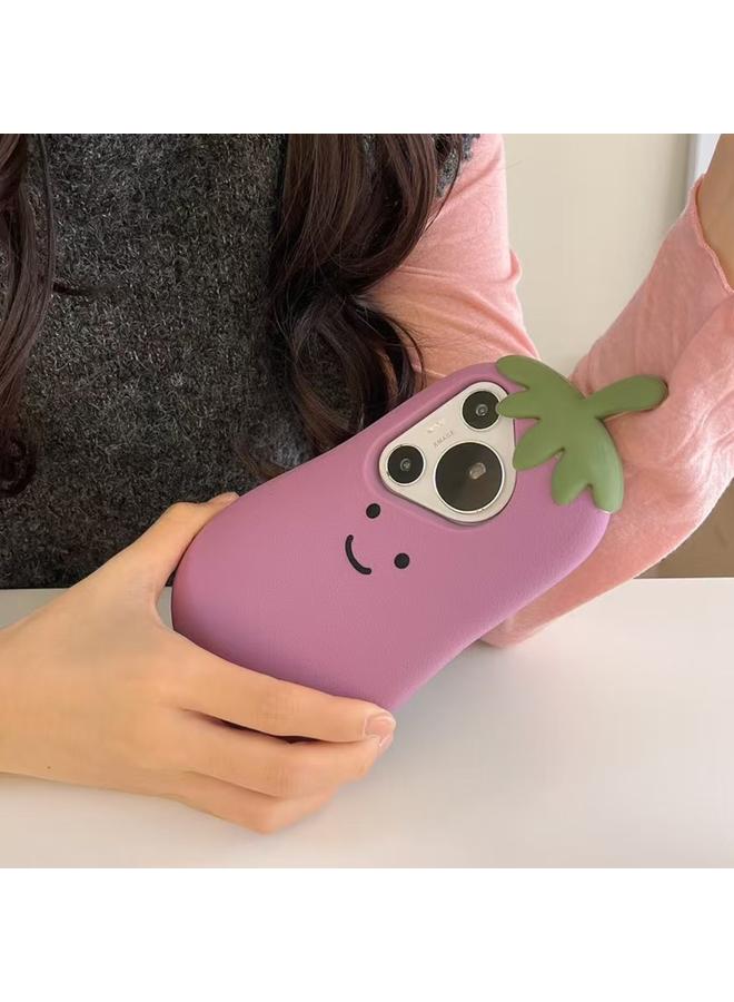 اس-توب جراب لهاتف Huawei P70 Pro / P70 Pro+ جراب سيليكون بتصميم كرتوني ثلاثي الأبعاد على شكل باذنجان - Image 3