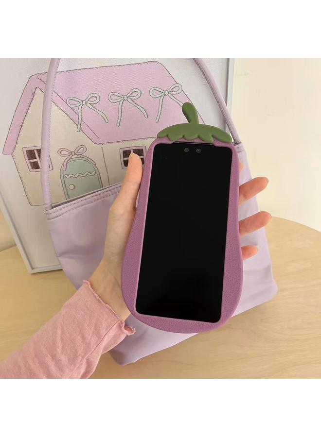 اس-توب جراب لهاتف Huawei P70 Pro / P70 Pro+ جراب سيليكون بتصميم كرتوني ثلاثي الأبعاد على شكل باذنجان - Image 5