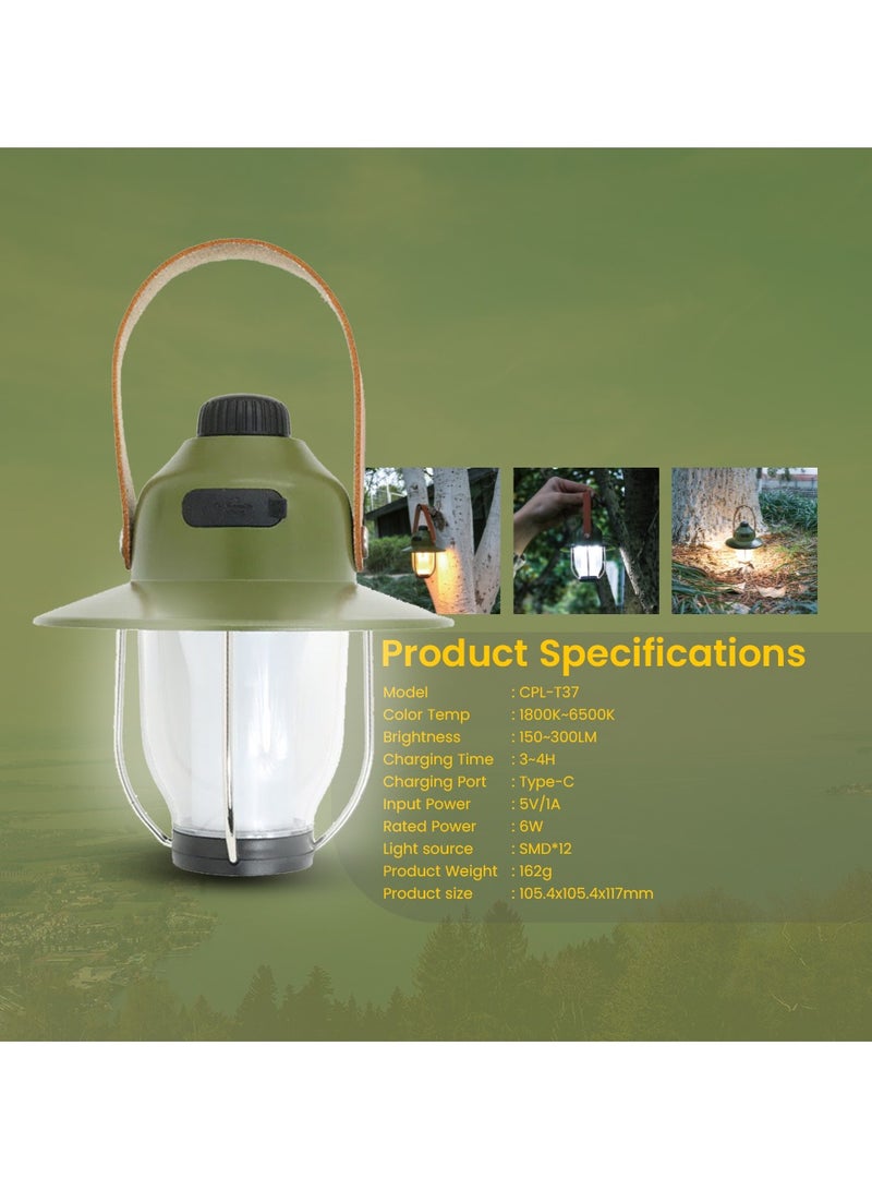 Toby's Toby’s CPL-T37 Led Camping Lights Portable Retro Atmosphere Lantern Stepless-dimming Knob Rechargeable Desk Lamp Reading Night Lights for Bedroom Office Hiking - Image 3