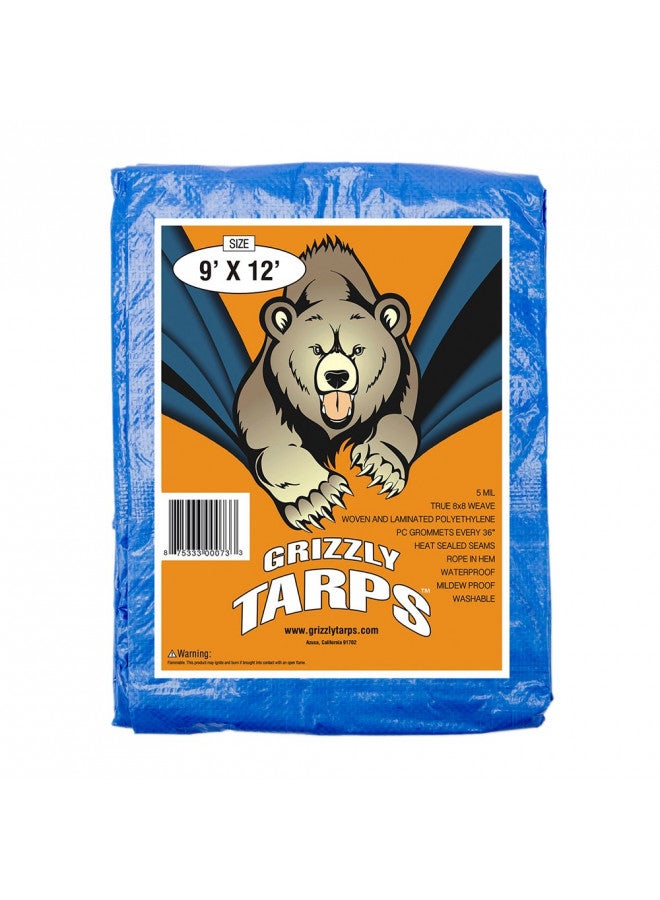 B-Air Grizzly Tarps by B-Air 9' x 12' Large Multi-Purpose Waterproof Heavy Duty Poly Tarp with Grommets Every 36", 8x8 Weave, 5 Mil Thick, for Home, Boats, Cars, Camping, Protective Cover, Blue - Image 1