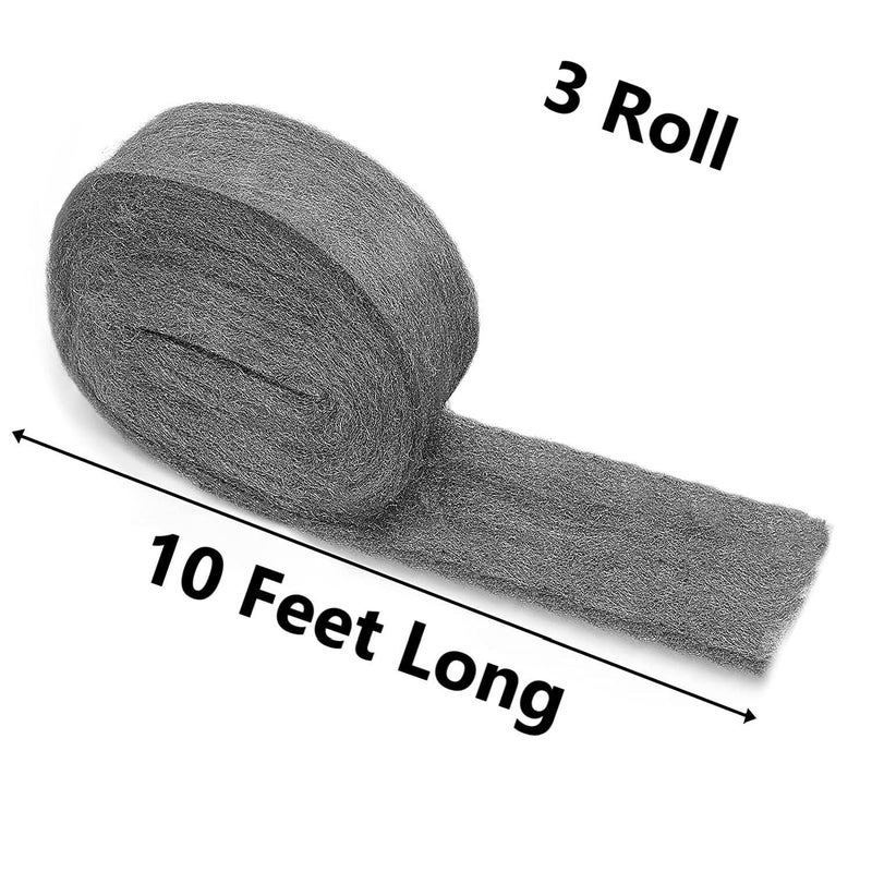BLOSY Steel Wool 0000 Roll 30ft Grade 0000 Fine Multifunctional Fill Fabric DIY Kit Block Holes Gaps Finish Polishing Cleaning 10ft x 3 Roll - Image 5