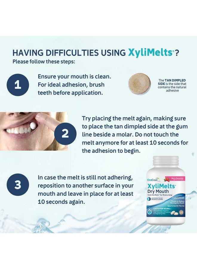 أوراكوت لاصقات OraCoat XyliMelts المرطبة لتخفيف جفاف الفم مع إكسيليتول، 100 قطعة، عصير التوت، يساعد على تحفيز اللعاب لعلاج جفاف الفم، غير حمضي، للاستخدام ليلاً ونهارًا، إطلاق مؤقت لمدة تصل إلى 8 ساعات - Image 3