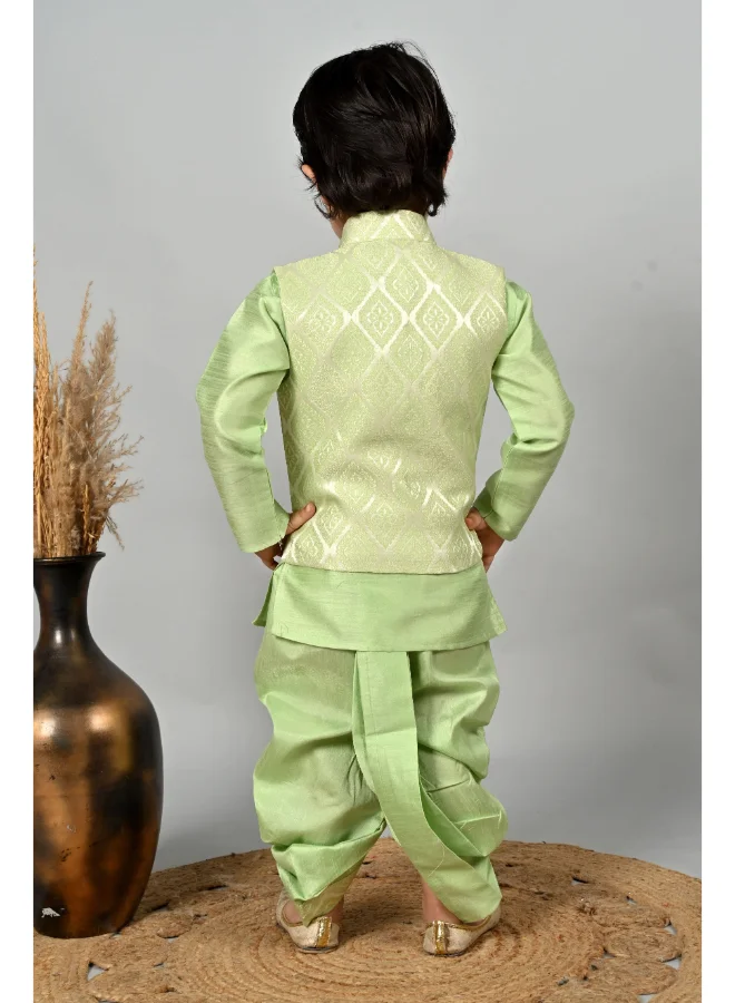 BT DEZINES Boys Light Green Kurta Dhoti Set with Waistcoat