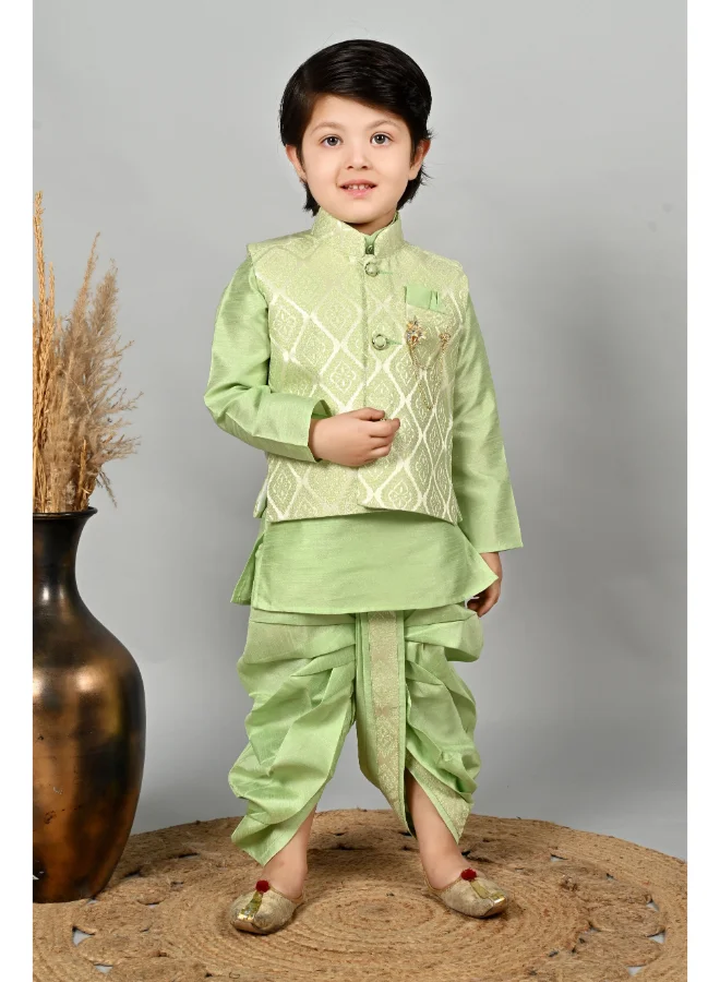 BT DEZINES Boys Light Green Kurta Dhoti Set with Waistcoat