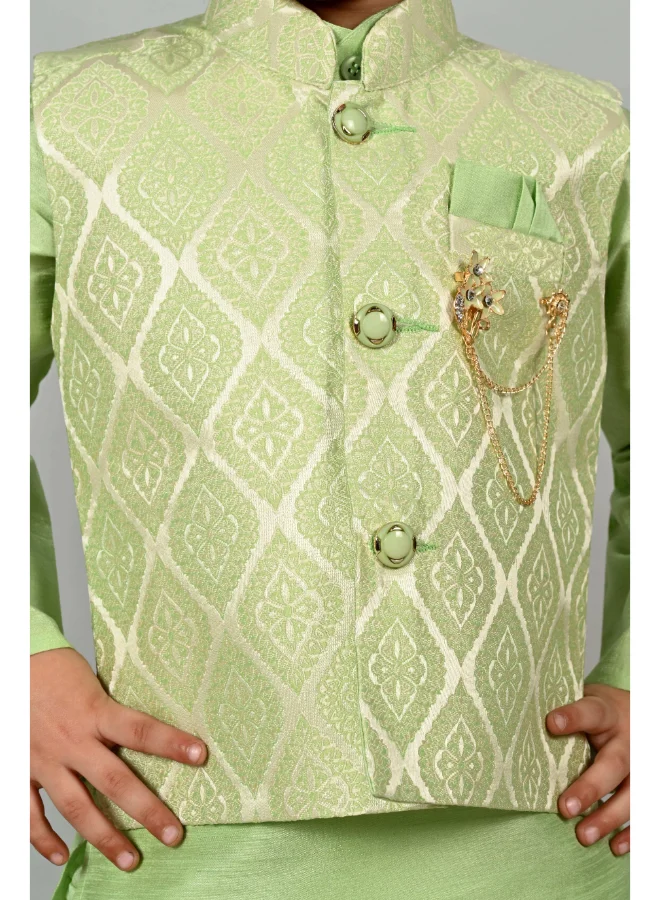 BT DEZINES Boys Light Green Kurta Dhoti Set with Waistcoat