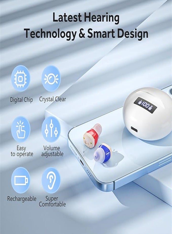 Hearing aids, invisible magnetic hearing aids, contact charging case with LED power display (white, red, blue) - Image 5