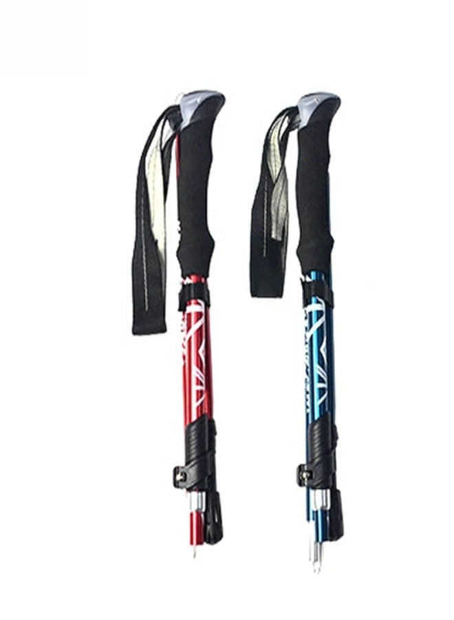 AROAQ Trekking Pole Collapsible Hiking Poles 5 Section Lightweight Walking Sticks for Hiking Aluminum Alloy Hiking Sticks with Telescope for Elderly Women Men (Pack of 2, Red & Blue) - Image 1