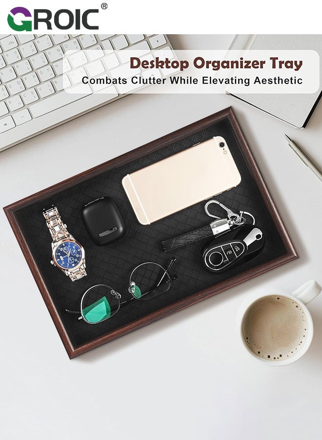 GROIC Leather Tray,Home Decorative Wooden Rectangle, Black Woven Leather,Perfect Serving Tray for Living Room, Coffee Table Home Decor Enthusiasts, Vanity Tray for All Occasions, Jewelry Storage - Image 5