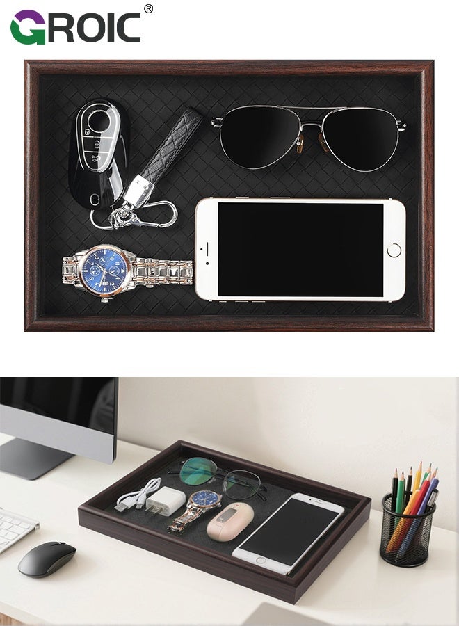 GROIC Leather Tray,Home Decorative Wooden Rectangle, Black Woven Leather,Perfect Serving Tray for Living Room, Coffee Table Home Decor Enthusiasts, Vanity Tray for All Occasions, Jewelry Storage - Image 1