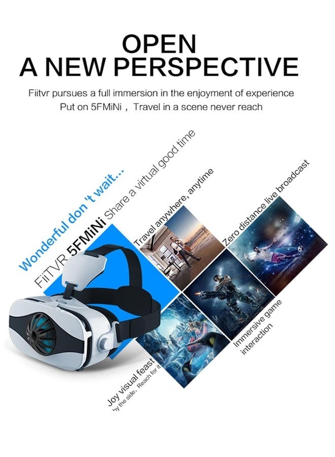 نظارات الواقع الافتراضي 3D VR الذكية للهواتف المحمولة والشبكات الذكية مع عدسات مقاس 4-6.4 بوصة ونظارات ثنائية العدسة مع جهاز تحكم متوافق مع هواتف iOS و Android طراز 5F Mini B03 - Image 4