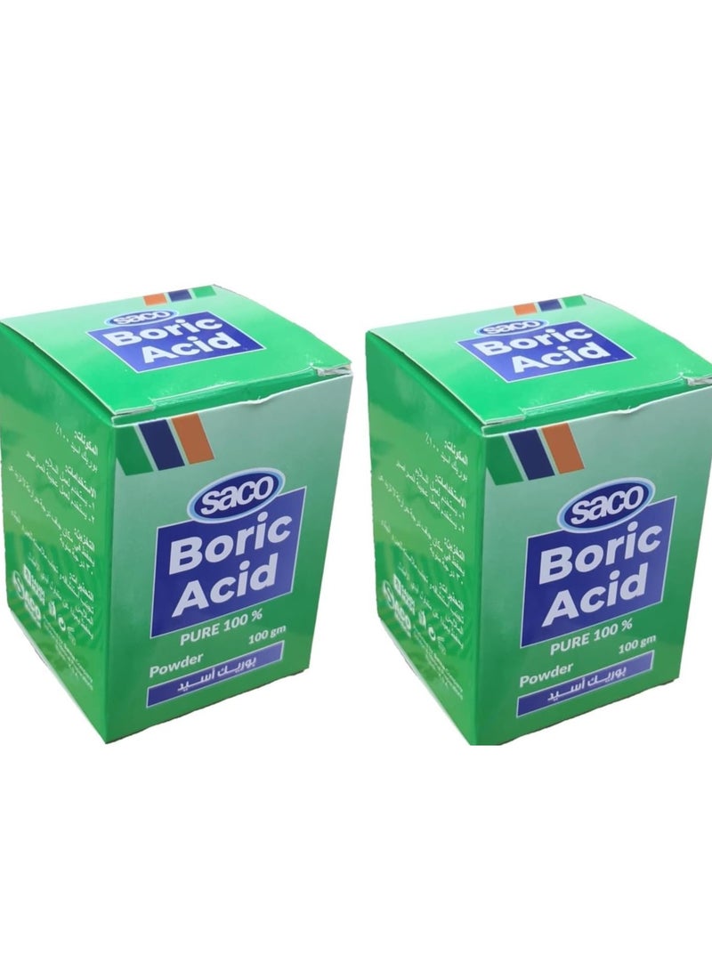ساكو مسحوق حمض البوريك ساكو، نقي ١٠٠٪، ١٠٠ غرام، مجموعة من قطعتين