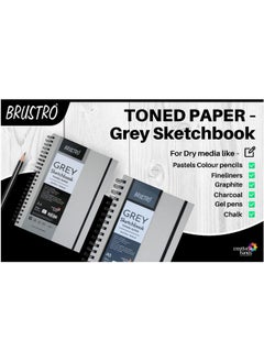 BRUSTRO BRUSTRO Toned Paper - Grey Sketchbook | A4, 120 GSM | 60 Sheets/120 Pages | Wiro Bound, Spiral, Premium, Acid-free Paper, Ideal for Dry media, Mandala Art, Graphite, Charcoal, Colour pencils, Gel pens  - Image 3