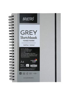 BRUSTRO BRUSTRO Toned Paper - Grey Sketchbook | A4, 120 GSM | 60 Sheets/120 Pages | Wiro Bound, Spiral, Premium, Acid-free Paper, Ideal for Dry media, Mandala Art, Graphite, Charcoal, Colour pencils, Gel pens  - Image 1