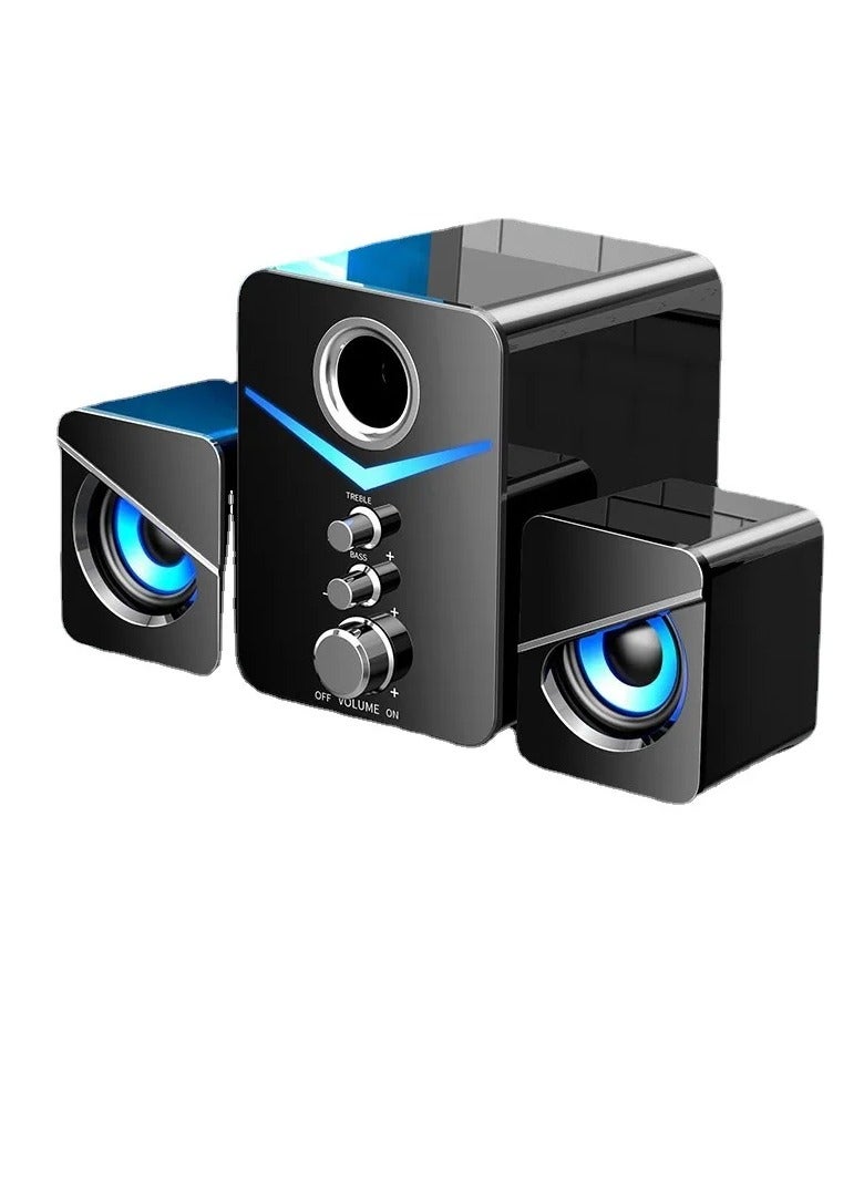 Kisonli U-3100 USB 2.1 Speaker – Subwoofer + Satellites with RGB Lighting, 3W + 2×2W, AUX & USB Input - Image 1