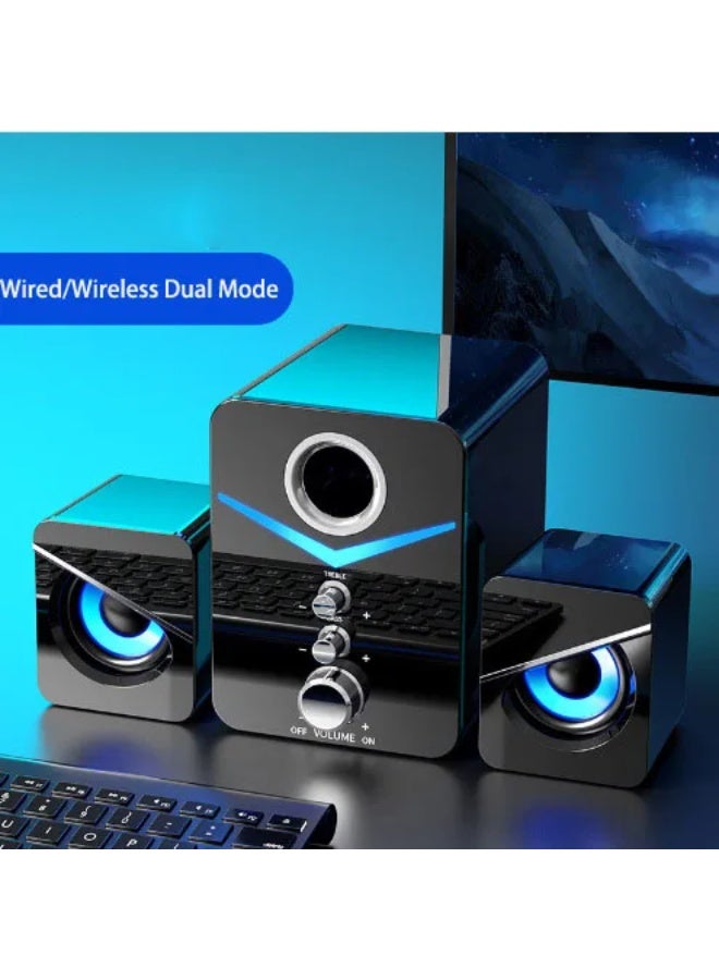 Kisonli U-3100 USB 2.1 Speaker – Subwoofer + Satellites with RGB Lighting, 3W + 2×2W, AUX & USB Input - Image 3