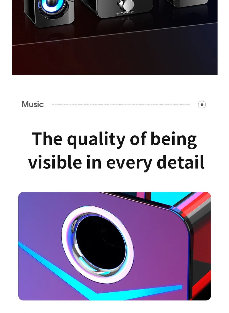 Kisonli U-3100 USB 2.1 Speaker – Subwoofer + Satellites with RGB Lighting, 3W + 2×2W, AUX & USB Input - Image 5