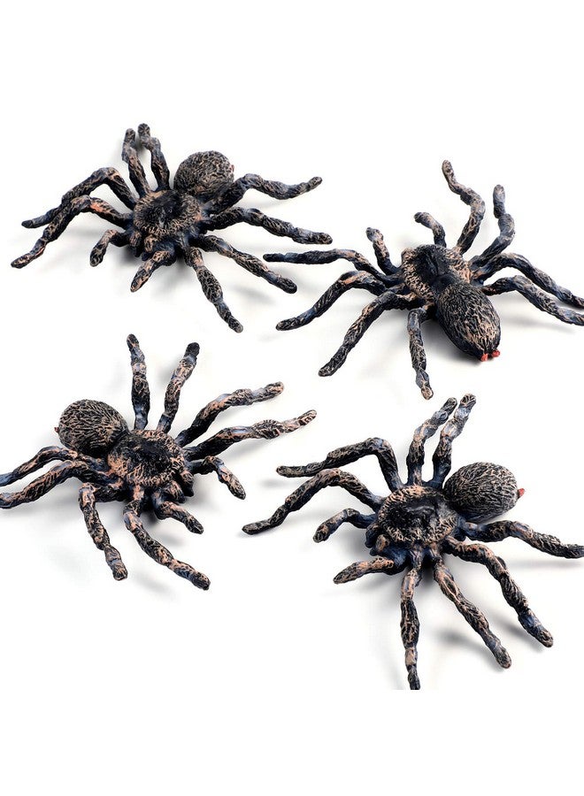 Skylety Realistic Spider Giant Fake Spider Action Model Plastic Animal Tarantula Toy Figures Lifelike Educational Learning Toys for Boys and Girls, Halloween Prank Props Party Supplies (4 Pieces) - Image 1