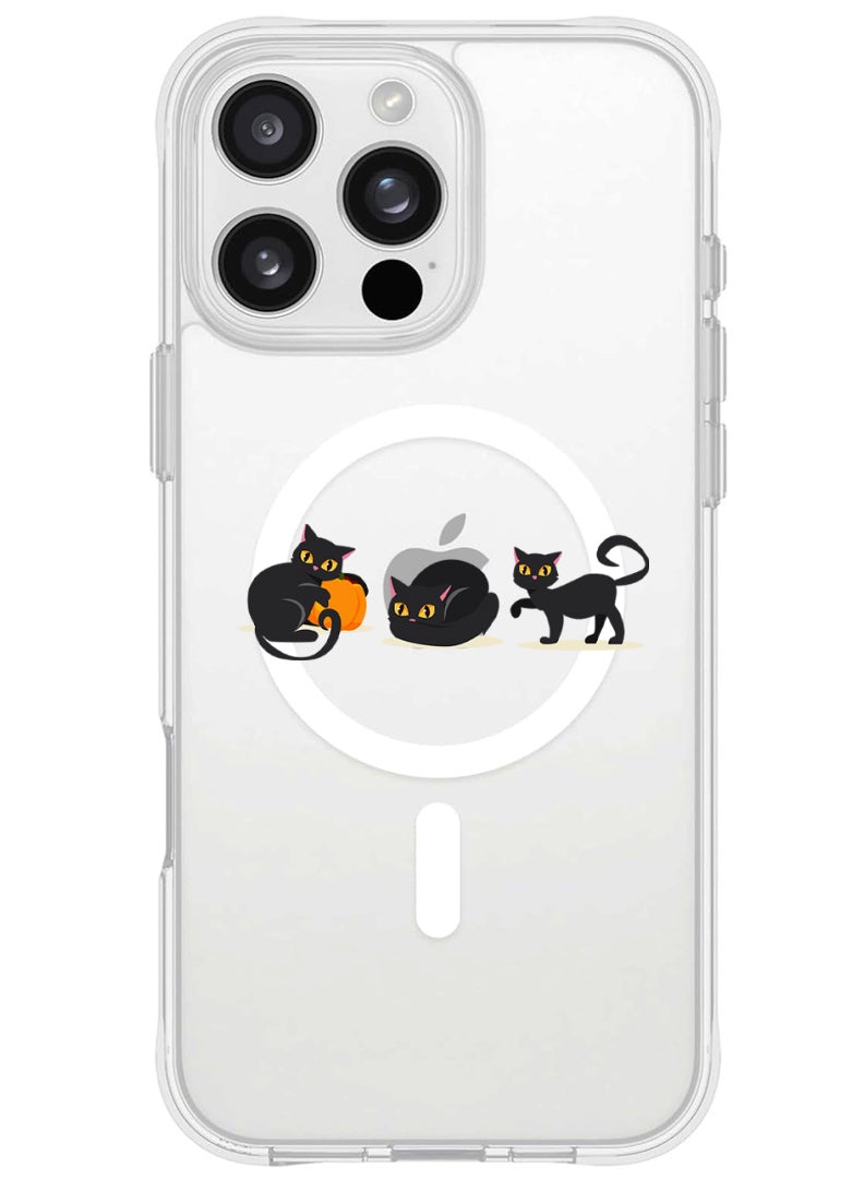 Theodor iPhone 16 Pro Max Magsafe Magnetic Case for iPhone Compatible with Wireless Charging, Shockproof Phone Bumper Cover - Cat pumpkin Halloween-01 - Image 1