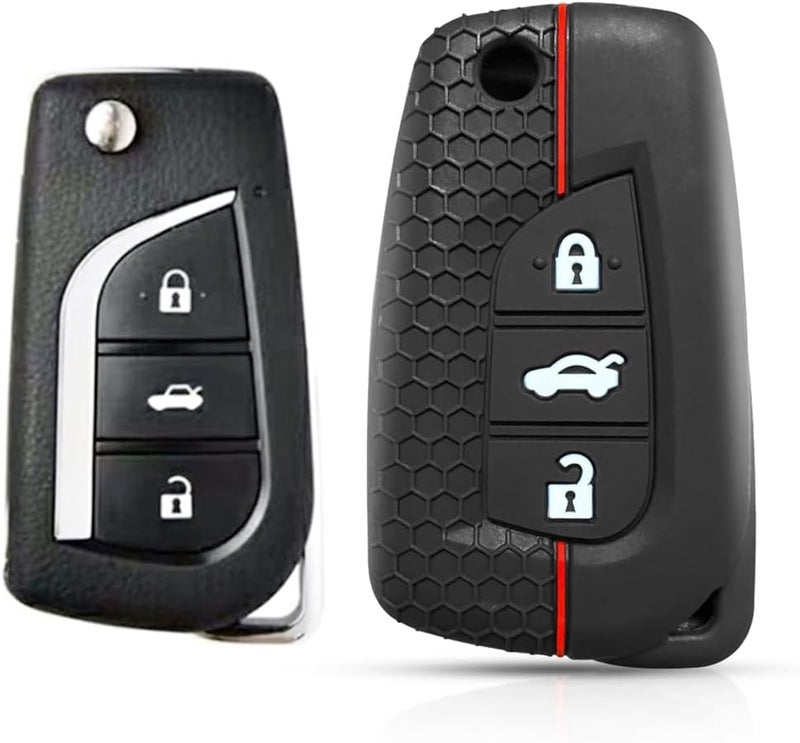 7Cylinder Silicone Key Fob Cover for Toyota - 2 Pcs (Black Old Style) - Image 2