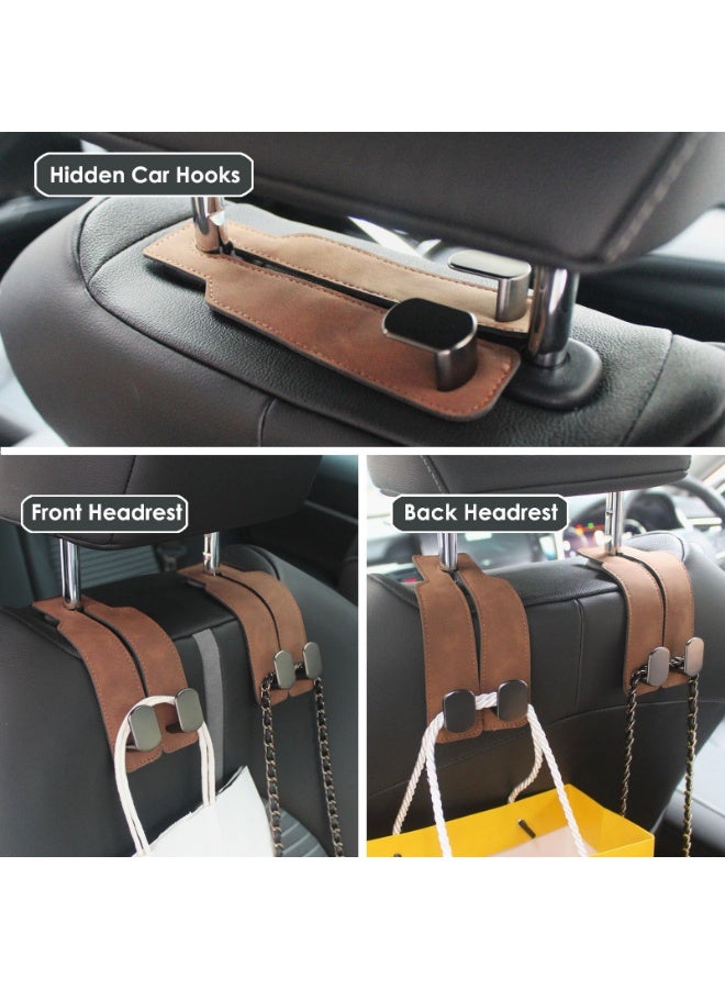 Chabeia 2pcs Brown,Leather Car Back Seat Organizer Hooks, Headrest Hooks ,Car Hand Bag Hooks, Toy Organizer Hooks,Car Seat Back Storage Hook, Car Purse Hook, Car Seat Hooks for Headrest,Purses ,Bags  - Image 2