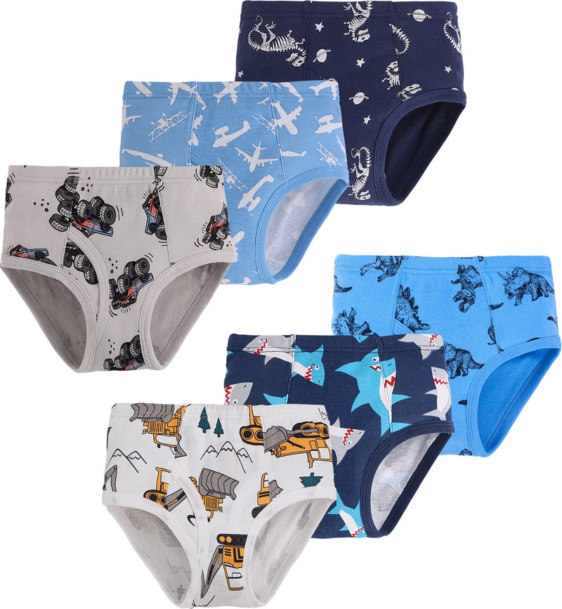 Naivete Cotton Underwear Little Boys Dinosaur Briefs Toddler Shark Undies Children Truck Panties(Pack of 6) 4T - Image 1