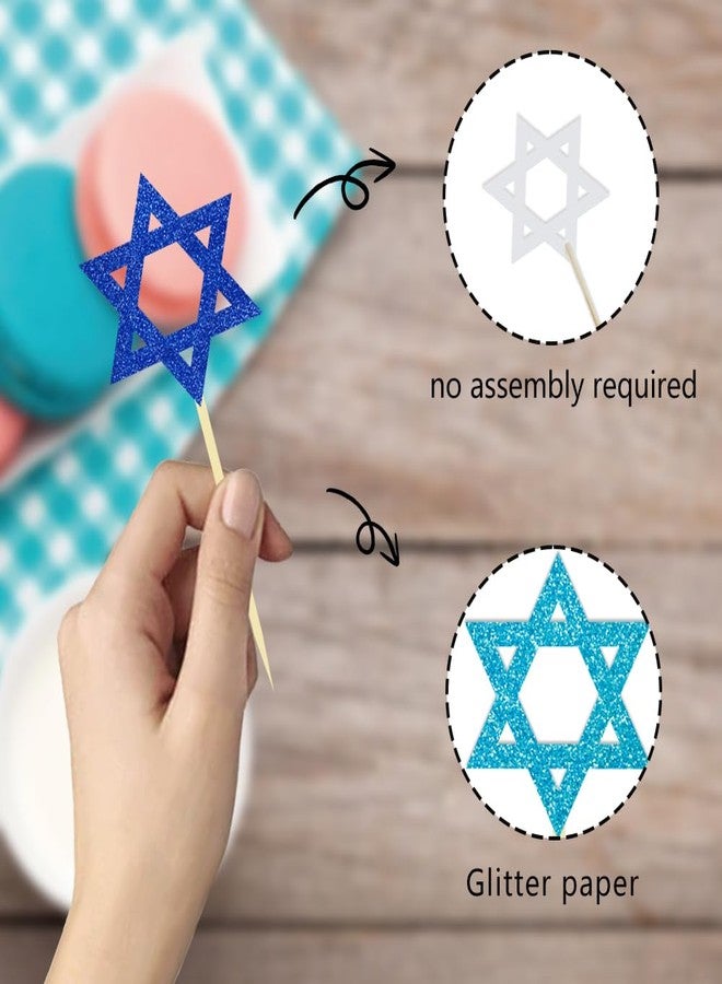 Moitkptt 24Pcs Hanukkah Star of David Cupcake Toppers, Glitter Star of David Decorations for Hanukkah Theme Party Supplies(Star of David) - Image 3
