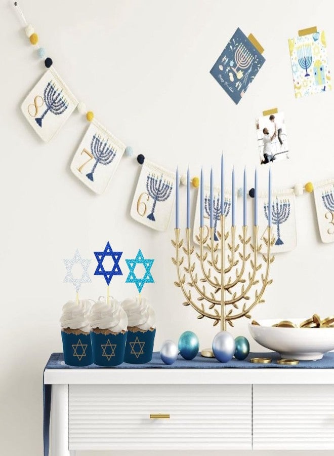 Moitkptt 24Pcs Hanukkah Star of David Cupcake Toppers, Glitter Star of David Decorations for Hanukkah Theme Party Supplies(Star of David) - Image 4