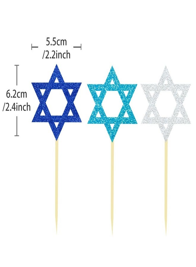 Moitkptt 24Pcs Hanukkah Star of David Cupcake Toppers, Glitter Star of David Decorations for Hanukkah Theme Party Supplies(Star of David) - Image 2