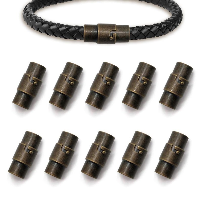 MOAMUN 10PCS Black Cord End Caps Bracelet End Caps Locking Bracelet Rope End Cap Cord Ends Bronze 4 mm