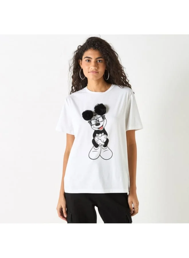 SP Characters Mickey Mouse Embellished T-Shirt with Crew Neck and Short Sleeves
