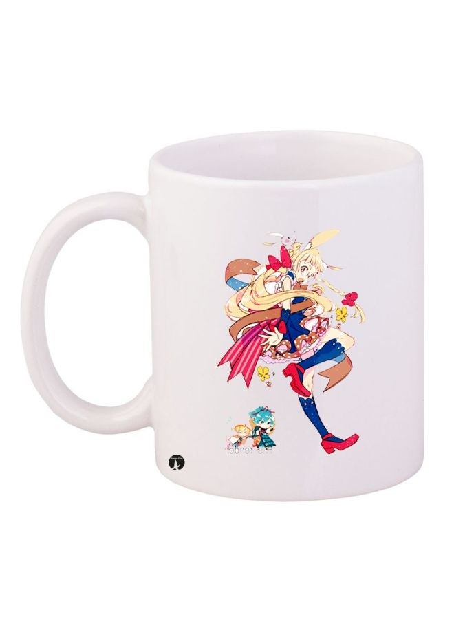 RYN Anime Printed Coffee Mug White/Blue/Pink 11ounce