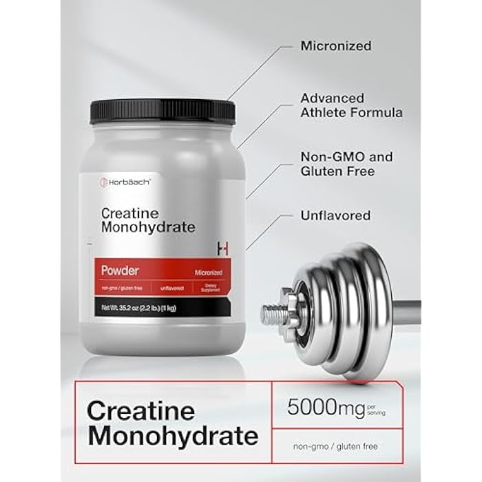 Horbäach Creatine Monohydrate Powder | 2.2lbs (35.2 oz) | Micronized and Unflavored | Vegetarian, Non-GMO, and Gluten Free Supplement - Image 4