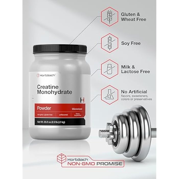 Horbäach Creatine Monohydrate Powder | 2.2lbs (35.2 oz) | Micronized and Unflavored | Vegetarian, Non-GMO, and Gluten Free Supplement - Image 5