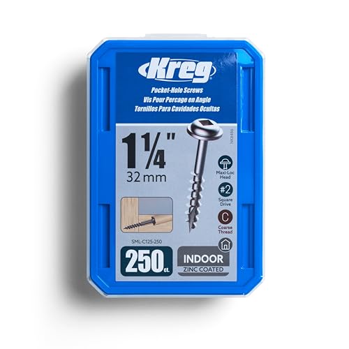 Kreg SML-C125-250 Zinc Pocket Screw - 1 1/4 Inch #8 Coarse Thread - Maxi-Loc Head - 250 Count - Image 1