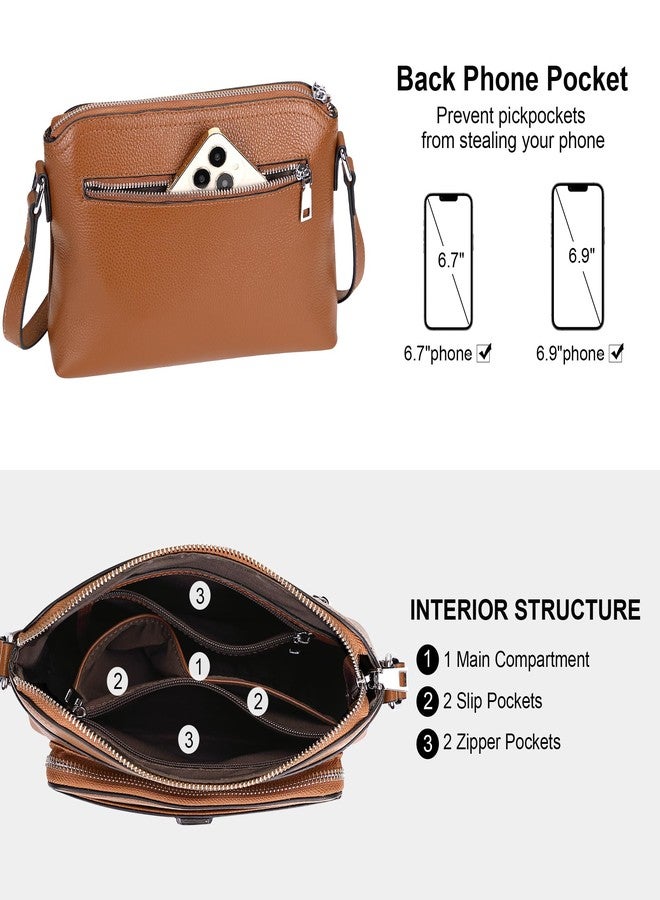 Over Earth Genuine Leather Crossbody Purses for Women Ladies Bag Genuine Leather Crossbody Bag with Card Pocket(O205E Brown New) - Image 5