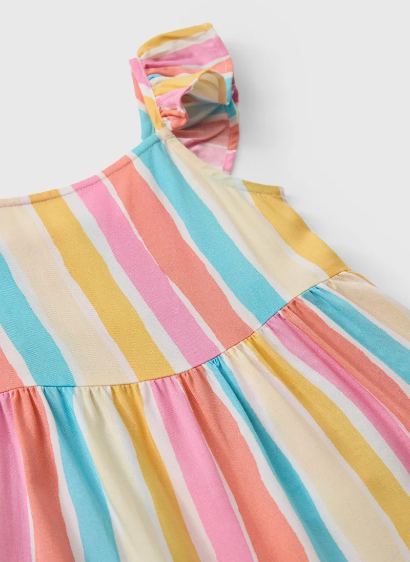 ماتلان Girls Multicolour Stripe Boho Frill Dress