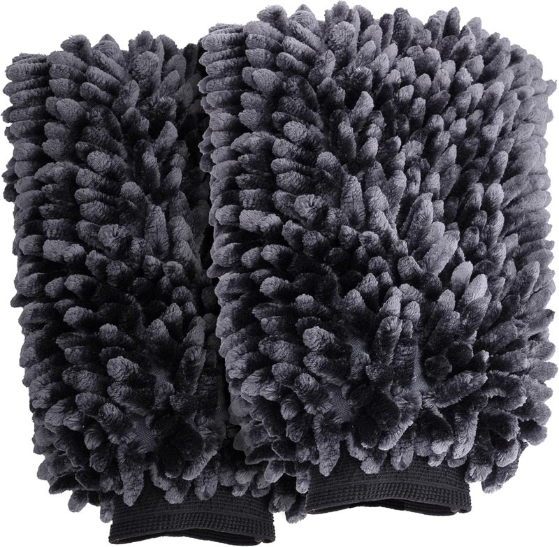 Viking Car Wash Mitt, Microfiber for Car Cleaning, Premium Chenille, Black, 10 inch x 8 inch, 2 Pack - Image 1