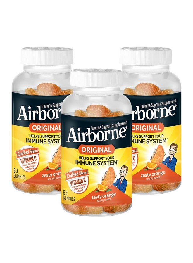 Airborne 750mg Vitamin C Immune Support Supplement Gummies for Adults, Zesty Orange Flavor, Gluten Free Crafted Blend with Powerful Antioxidants Vitamins A C & E, 63 Gummies (3 Pack) - Image 1