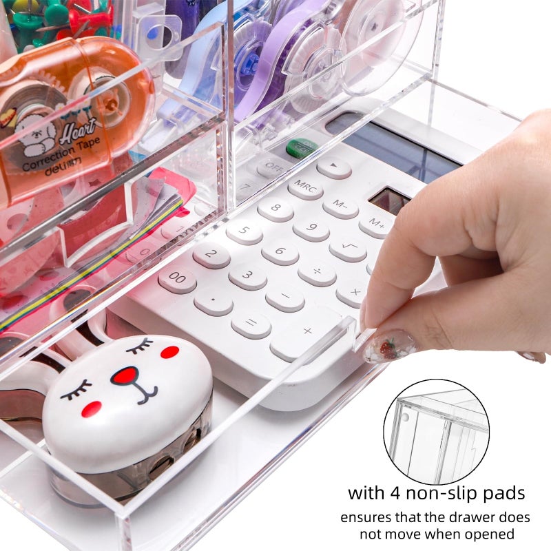 Cididu Acrylic Desk Organizer with 2 Drawers, Clear Office Drawer Organizer with Handle, Pencil Pen Holder Storage Desktop Accessories 7 Compartments for Home Makeup Magazine File Art Supply - Image 5