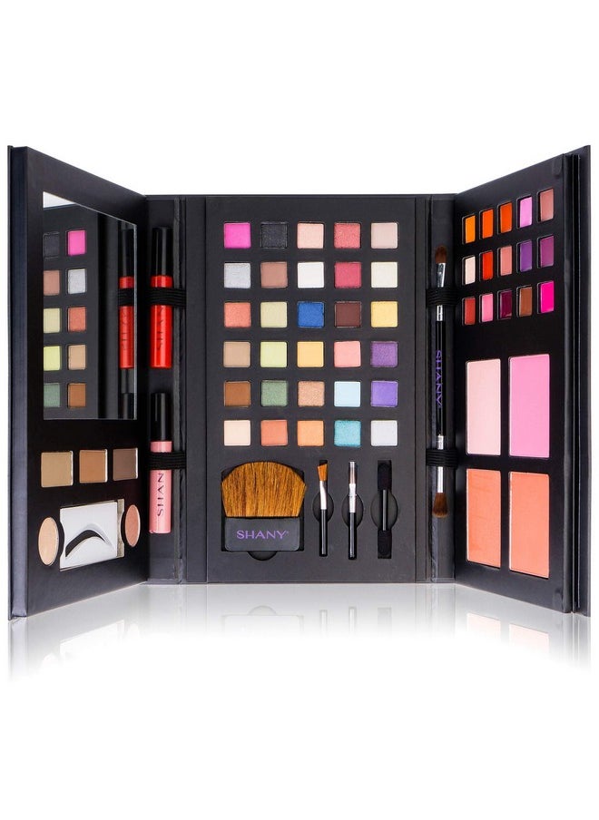 Shany Luxe Book Makeup Set All In One Travel Cosmetics Kit With 30 Eyeshadows 15 Lip Colors 5 Brushes 4 Pressed Blushes 3 Brow Colors And Mirror  - Image 1