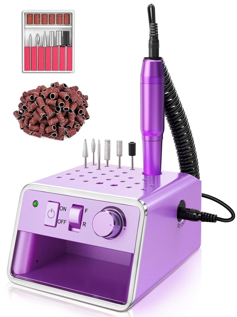 Subay Nail Drill Machine Electric File, Portable for Acrylic Gel Dip Powder Nails, Nail Drill Kit for Manicure Pedicure, Nail Set with Everything, Rose Pink (Purple)