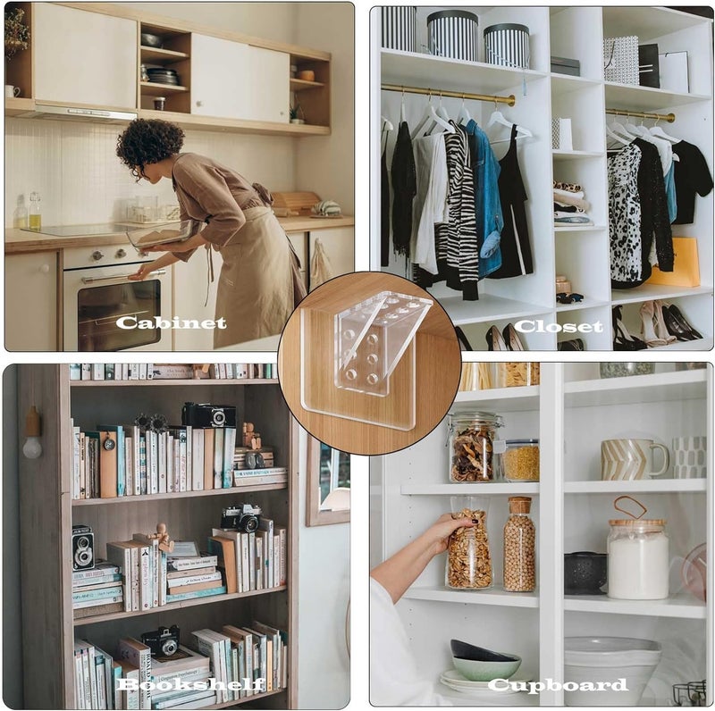HETVIN Shelf Support Pegs - Innovative Punch-Free Plastic Brackets for Cabinet and Closet Shelves, Self-Adhesive Clips for Kitchen, Furniture, and Bookshelves (5) - Image 3