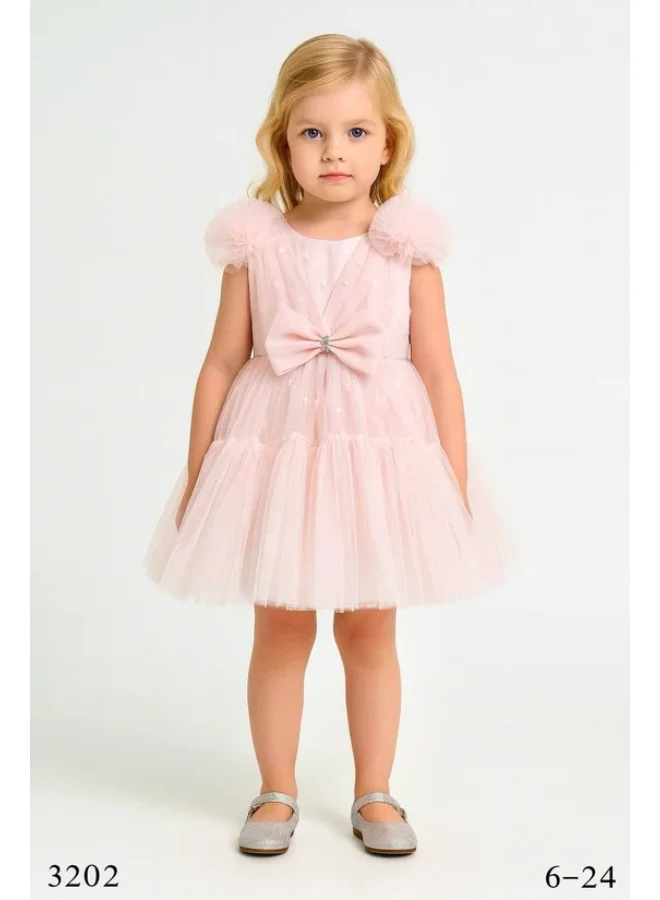 فيا بامبينو Pink Bow Tulle Baby Dress
