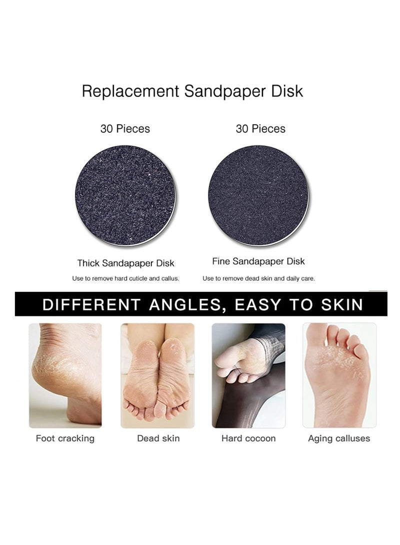 SYOSI إزالة callus القدم الكهربائية، ملف قدم إلكتروني مع سرعة قابلة للتعديل، 60 قطعة من أقراص ورق الصنفرة البديلة، مصنف القدم للوجه للرجال والنساء للجلد الميت والمتشقق والخشن - Image 5